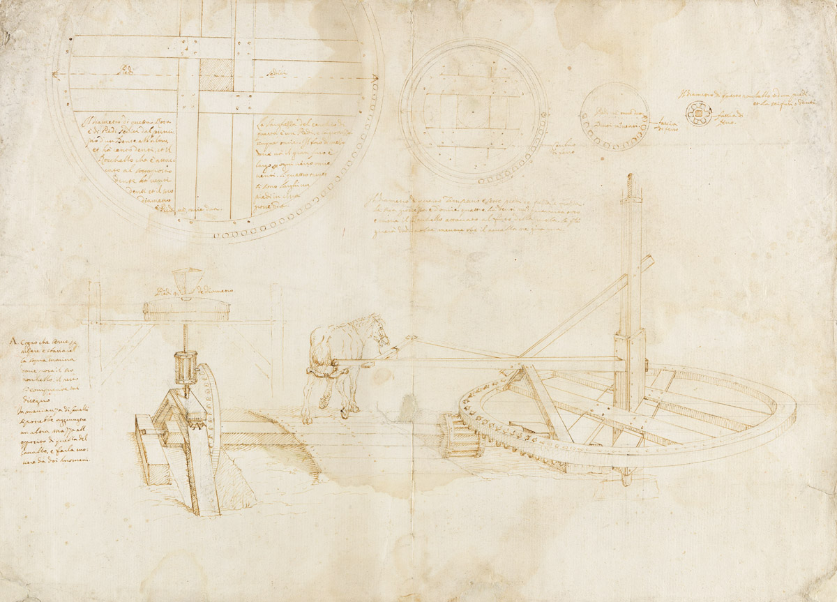 FRANCESCO DI GIORGIO MARTINI AND WORKSHOP (Siena 1439-1502 Siena) Two drawings of machinery.